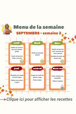 Recettes de cuisine pour vos menus de la semaine du 11 au 17 septembre 2023