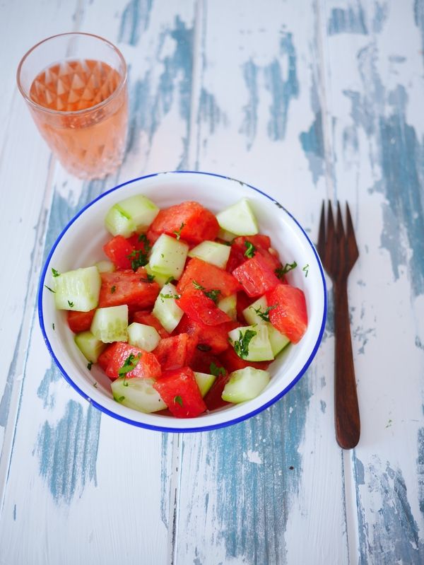 recette de la salade d'été : concombre et pastèque